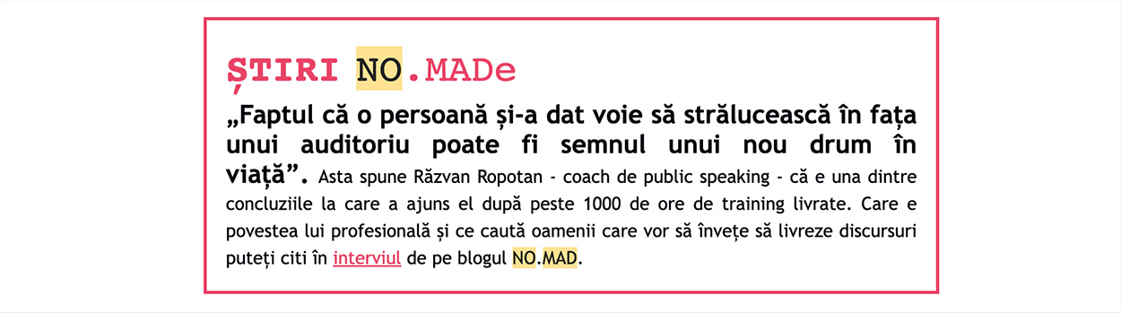 Copy sectiune evenimente no.mad proiect newsletter freelancing